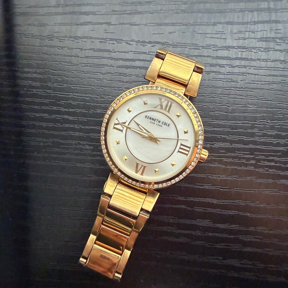 Kenneth Cole Women’s Gold Tone Watch Crystal Bezel Bracelet